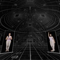 Screenshot from Once Upon Unsteady Grounds, Dome and Mara in two different dance positions.